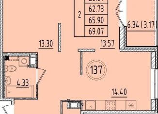 Продам 2-ком. квартиру, 62.7 м2, посёлок Шушары, Кокколевская улица, 1