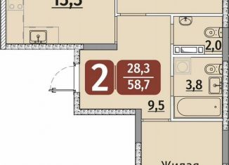 Продаю 2-ком. квартиру, 58.7 м2, Чебоксары