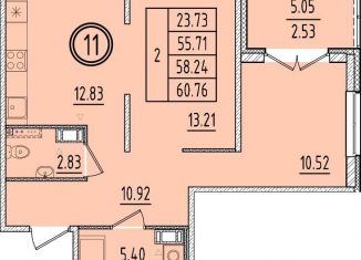 Продаю двухкомнатную квартиру, 55.7 м2, посёлок Шушары