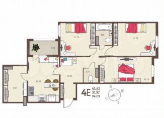 Продажа 3-ком. квартиры, 94.1 м2, Курск