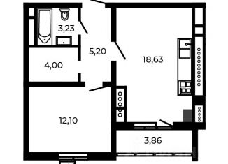 1-комнатная квартира на продажу, 45.1 м2, посёлок Доброград, улица Благополучия, 2к2
