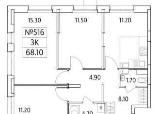 Продаю 3-ком. квартиру, 68.1 м2, Люберцы, ЖК Облака 2.0, жилой комплекс Облака 2.0, к1.2