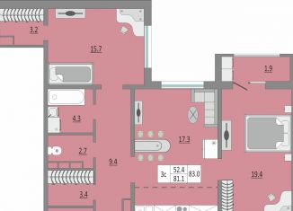 3-комнатная квартира на продажу, 82.6 м2, Оренбург, жилой комплекс Геометрия, лит2, ЖК Геометрия