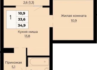 Продам 1-комнатную квартиру, 34.9 м2, Екатеринбург, ЖК Ольховский Парк
