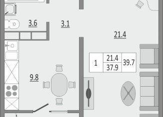Продается 1-комнатная квартира, 39.3 м2, Оренбург, жилой комплекс Геометрия, лит2, ЖК Геометрия