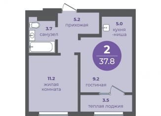 Продам двухкомнатную квартиру, 37.8 м2, Красноярск, улица Кутузова, 1, Кировский район