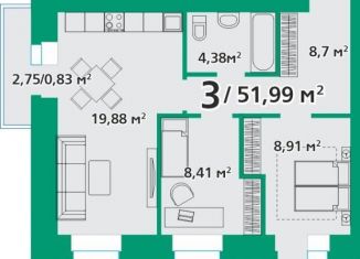 Продажа трехкомнатной квартиры, 52 м2, посёлок городского типа Берёзовка