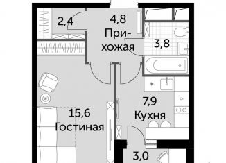 Продается 1-комнатная квартира, 36 м2, посёлок Развилка, Римский проезд, 7