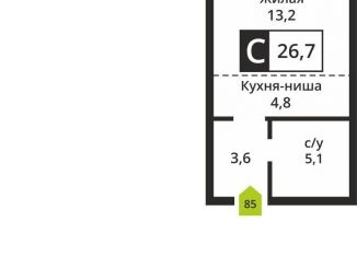 Продается 1-комнатная квартира, 26.7 м2, поселок Отрадное, жилой комплекс Отрада-2, поз.7.1