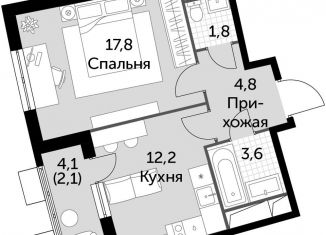 Продам 1-ком. квартиру, 42.3 м2, посёлок Развилка, Римский проезд, 7