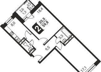 Двухкомнатная квартира на продажу, 59.8 м2, посёлок Развилка, жилой комплекс Три Квартала, к12, ЖК Три Квартала