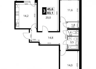 Продам 3-комнатную квартиру, 83.1 м2, Московская область