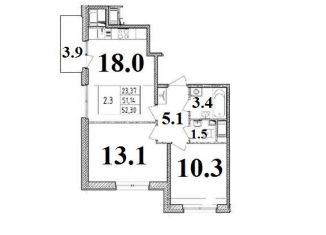 Продажа 2-ком. квартиры, 51.1 м2, Санкт-Петербург, Фарфоровская улица, 3к1, муниципальный округ Ивановский