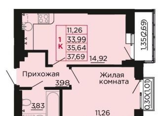 Продам 1-комнатную квартиру, 35.6 м2, Аксай