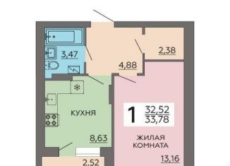Продам 1-комнатную квартиру, 33.8 м2, Воронеж