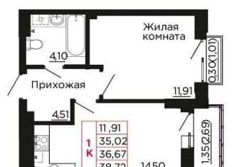 Продаю однокомнатную квартиру, 36.7 м2, Ростовская область