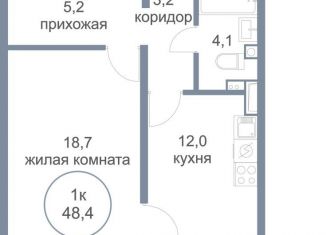 1-комнатная квартира на продажу, 48.4 м2, деревня Голубое, Парковый бульвар, 2к3, ЖК Первый Зеленоградский