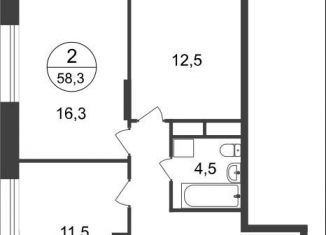 2-комнатная квартира на продажу, 58.3 м2, Москва, 11-я фаза, к3