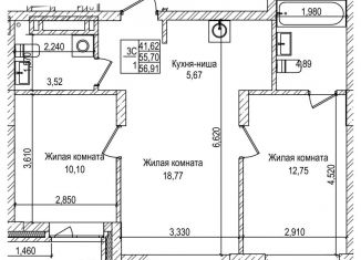 Продается 3-комнатная квартира, 55.7 м2, Новосибирск, Фабричная улица, 65/3, Железнодорожный район