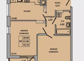 Продается 2-комнатная квартира, 53.2 м2, Батайск, ЖК Пальмира 2.0