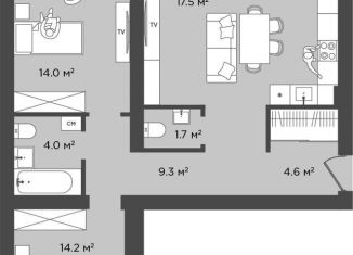 Продажа двухкомнатной квартиры, 67.7 м2, поселок Прибрежное
