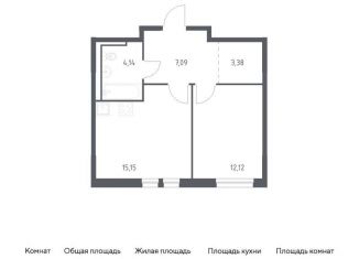 Продается 1-комнатная квартира, 41.9 м2, деревня Новосаратовка