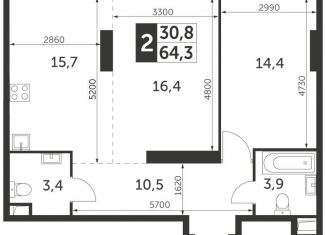 Продажа двухкомнатной квартиры, 64.3 м2, Москва, ЖК Архитектор, улица Академика Волгина, 2с3