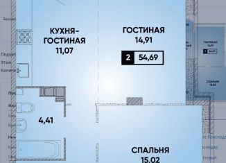 Продажа 2-ком. квартиры, 54.7 м2, Краснодар, микрорайон Губернский