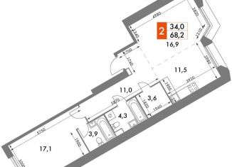2-комнатная квартира на продажу, 68.2 м2, Москва, ЖК Архитектор, улица Академика Волгина, 2с3