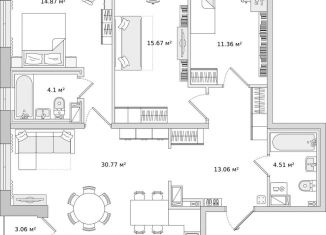 Продажа трехкомнатной квартиры, 97.4 м2, Санкт-Петербург, ЖК Чёрная Речка