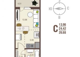 Продам однокомнатную квартиру, 26.7 м2, Курская область