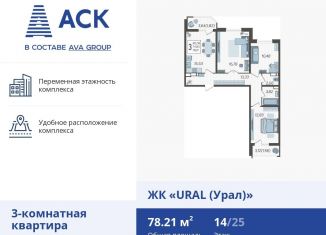 3-комнатная квартира на продажу, 78.2 м2, Краснодар, микрорайон КСК
