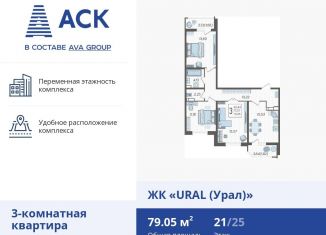 Продам трехкомнатную квартиру, 79.1 м2, Краснодар, микрорайон КСК