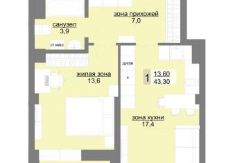 Продается однокомнатная квартира, 43.3 м2, Екатеринбург, метро Динамо