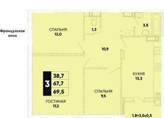 Продаю трехкомнатную квартиру, 71 м2, Ростовская область, Берберовская улица, 28с2
