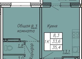 1-комнатная квартира на продажу, 35.4 м2, посёлок Тельмана