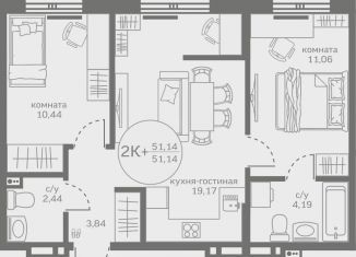 Двухкомнатная квартира на продажу, 51.1 м2, деревня Патрушева, улица Петра Ершова, 8