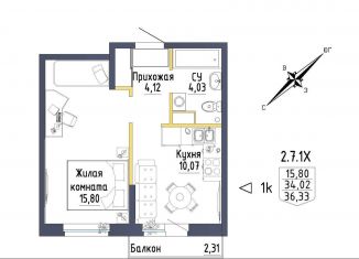 Продается однокомнатная квартира, 36.8 м2, Екатеринбург, ЖК Зеленая Горка, Тюльпановая улица, 11