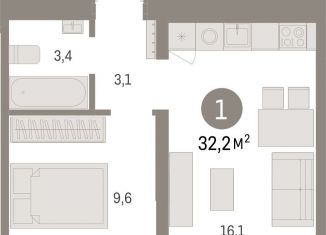 Продаю 1-ком. квартиру, 32.2 м2, Новосибирская область