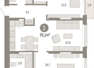 Продажа 2-ком. квартиры, 75.1 м2, Тюменская область, Краснооктябрьская улица, 4к3