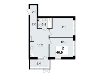 Продаю 2-ком. квартиру, 46.9 м2, Всеволожск, микрорайон Южный, 3.2