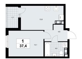 Продам 1-ком. квартиру, 37.4 м2, Ленинградская область