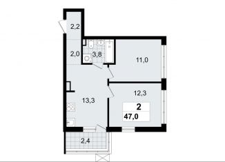 Продается двухкомнатная квартира, 47 м2, Ленинградская область, микрорайон Южный, 3.2