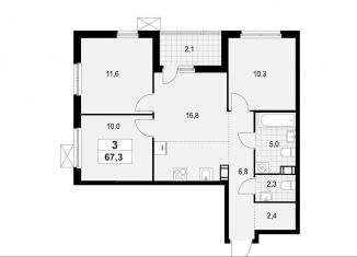 Продажа 3-ком. квартиры, 67.3 м2, Ленинградская область