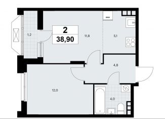 Продажа 2-комнатной квартиры, 38.9 м2, Москва, деревня Столбово, 1