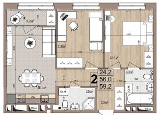 Продается 2-ком. квартира, 57.8 м2, Жуковский