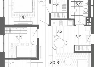 Продаю 3-ком. квартиру, 65.8 м2, Барнаул, Змеиногорский тракт, 35Бк2