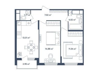 Продается двухкомнатная квартира, 54.2 м2, поселок Мещерино