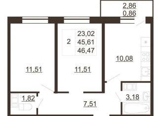 Продаю 2-комнатную квартиру, 46.5 м2, Ленинградская область, улица Хохлова, 16