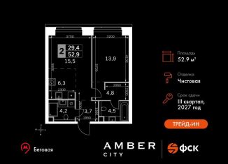 Продам двухкомнатную квартиру, 52.9 м2, Москва, САО, 3-й Хорошёвский проезд, 3Ас17